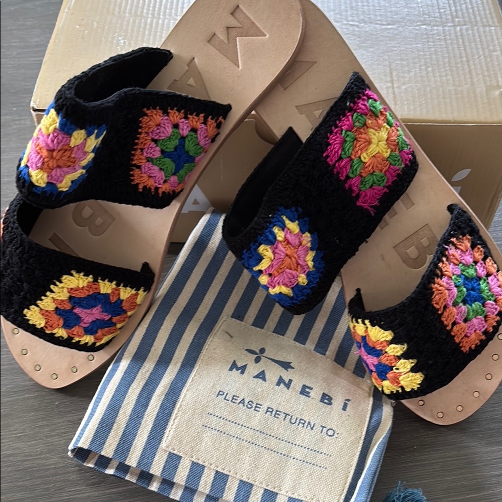 Black Floral Embroidered Slide Sandals